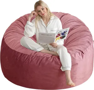 4 Ft Bean Bag Chair, Memory Foam Bean Bag Chairs for Adults with Filling, Round Bean Bag Sofa with Filler Included, Beanbags with Soft Dutch Velvet Fabric,4 Foot,Pink