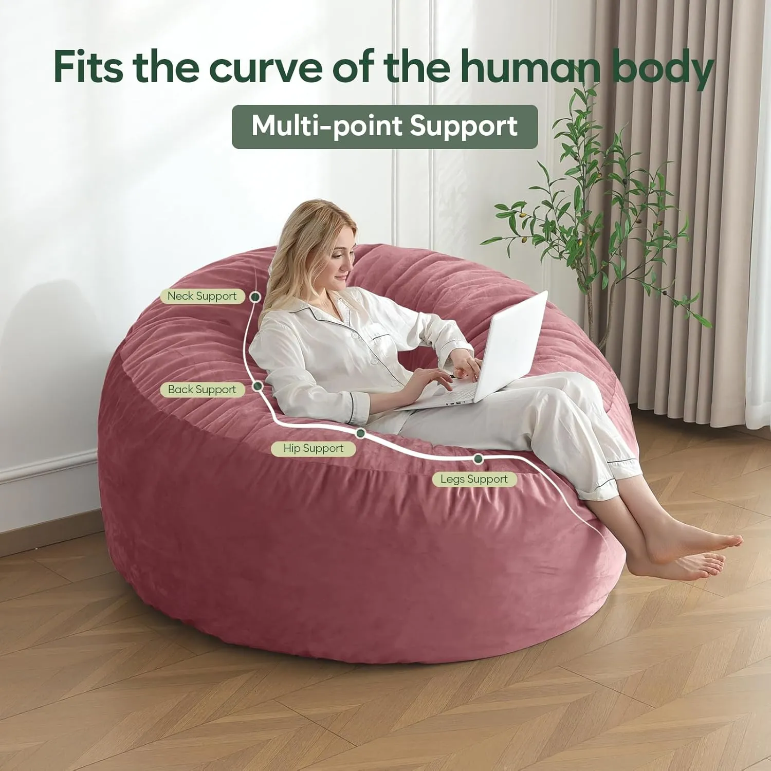 4 Ft Bean Bag Chair, Memory Foam Bean Bag Chairs for Adults with Filling, Round Bean Bag Sofa with Filler Included, Beanbags with Soft Dutch Velvet Fabric,4 Foot,Pink