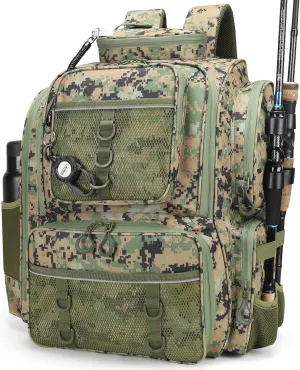 42LWaterproof Fishing Bag with Rod Holder,A Movable Partition and An Insulated Liner, It Is also A Large Lightweight Hiking Backpack