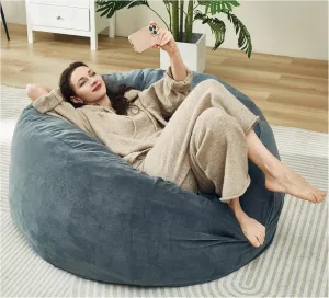 48 Inches / 4 Feet Bean Bag Chair with Memory Foam Filler for Adults and Kids, Ultra Soft Dark Gray Velvet Cover, Living Room Use, Comfortable Wrap (Velvet 4 feet)