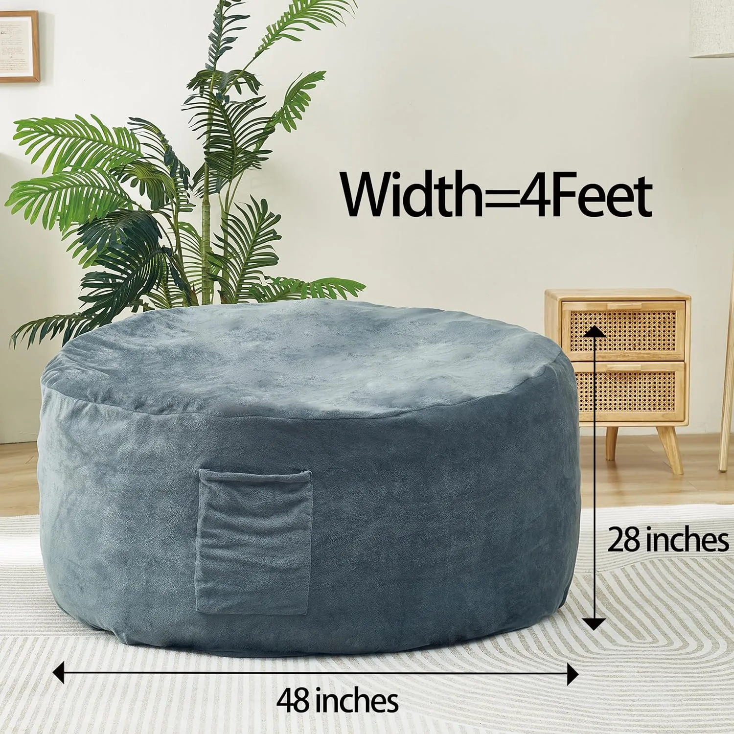 48 Inches / 4 Feet Bean Bag Chair with Memory Foam Filler for Adults and Kids, Ultra Soft Dark Gray Velvet Cover, Living Room Use, Comfortable Wrap (Velvet 4 feet)