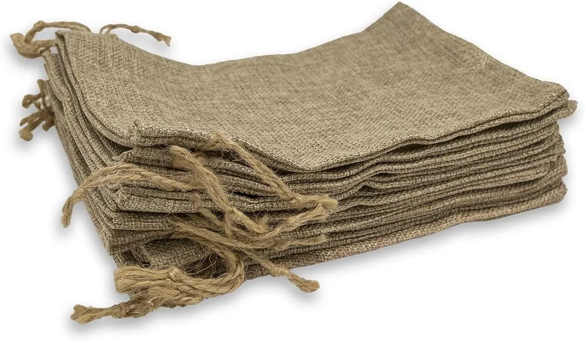 48-Pack 5.5x7.75 Natural Burlap Gift Bags w. Drawstring (Natural Brown, Medium) for Party Favors, Presents or DIY Craft by TheDisplayGuys