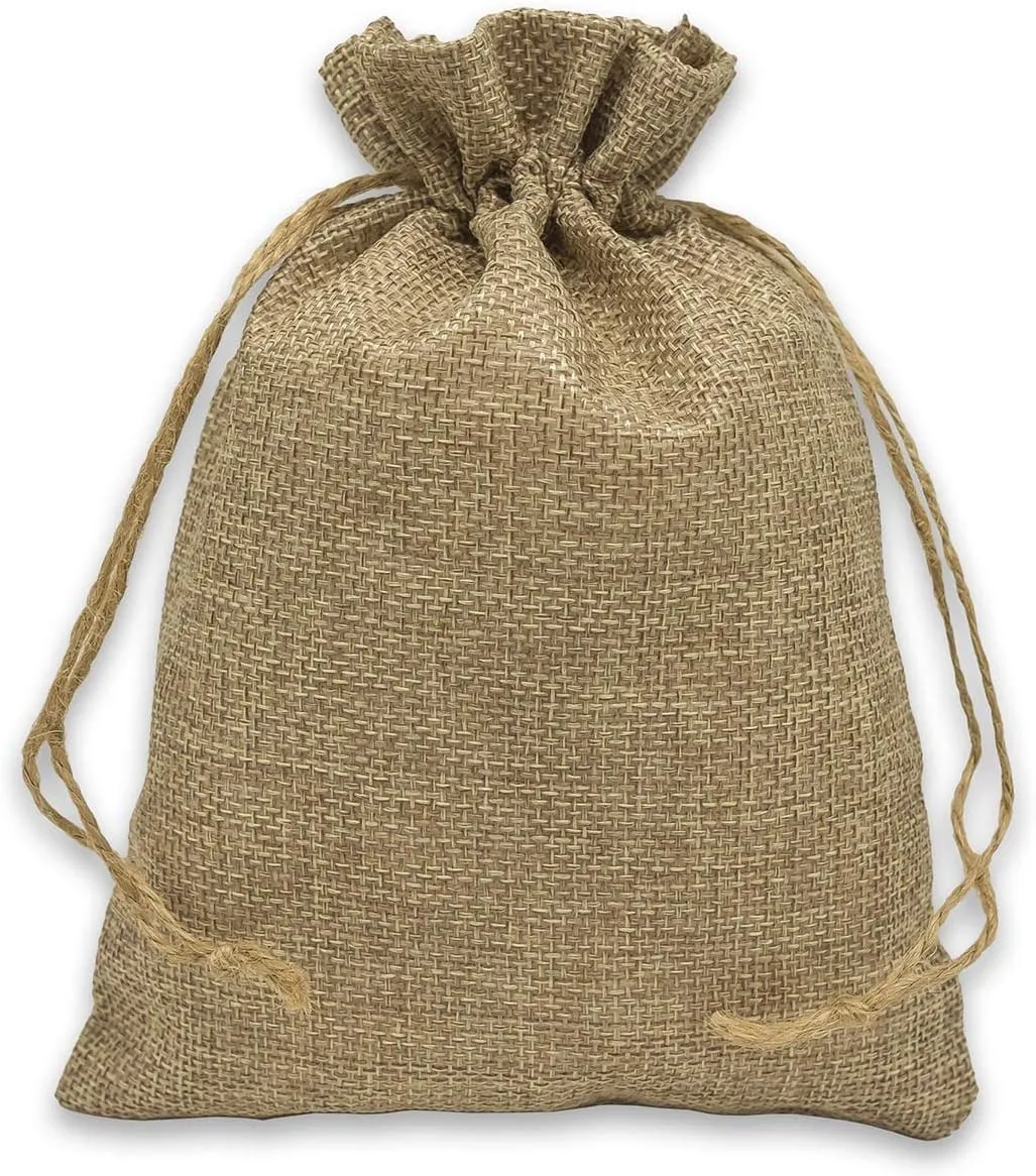 48-Pack 5.5x7.75 Natural Burlap Gift Bags w. Drawstring (Natural Brown, Medium) for Party Favors, Presents or DIY Craft by TheDisplayGuys
