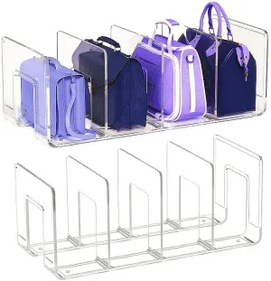 4pcs Clear Plastic Purse Handbag Organizer 4 Sections Bag Closet Shelf Divider Purse Display Stand Handbag Storage Organizer Clear Desk File Sorter Stand Holder Bookshelf (4) (Transparent)
