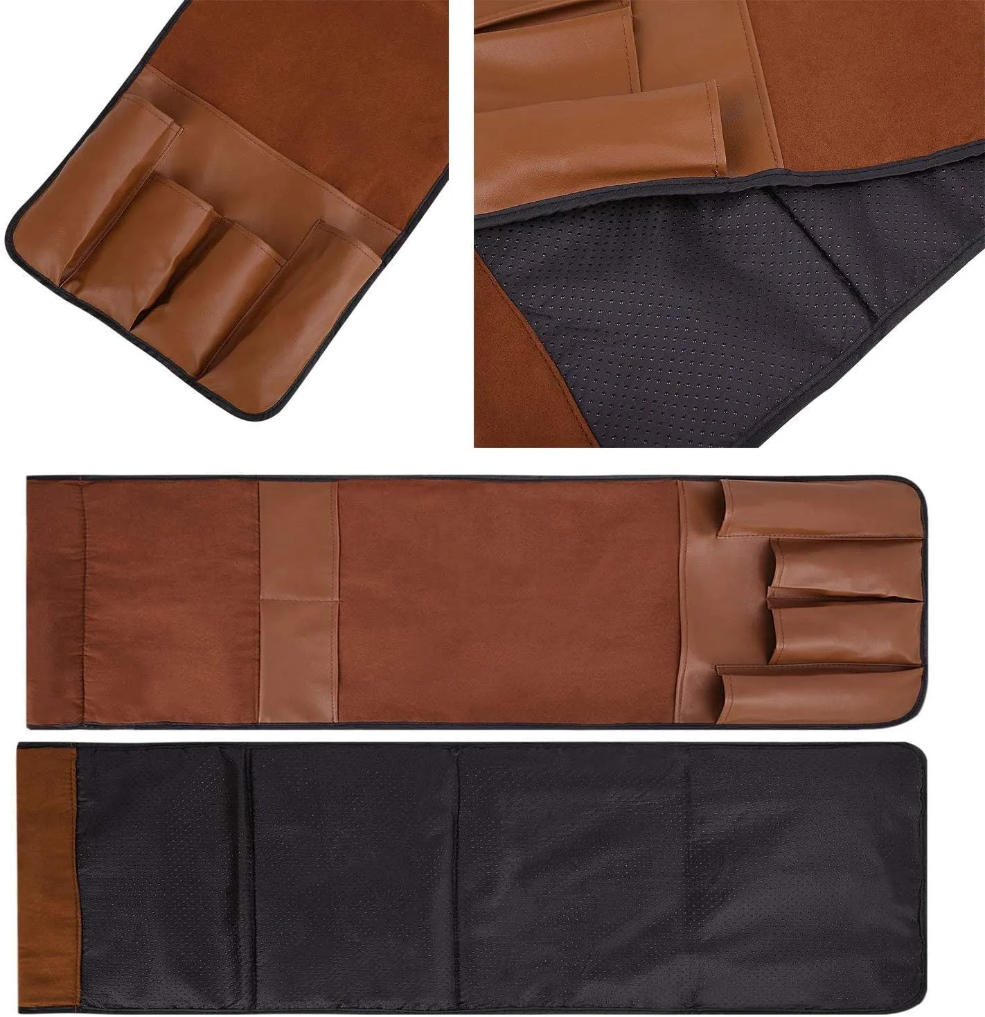 5 Pockets TV Remote Control Holder Couch Sofa Tray Armrest Organiser Oxford Chair Couch Caddy Sofa Armrest Bag Bedside Storage Hanging Organiser for Magazine Books Snack Mobile DVD Cellphone (PU-A)