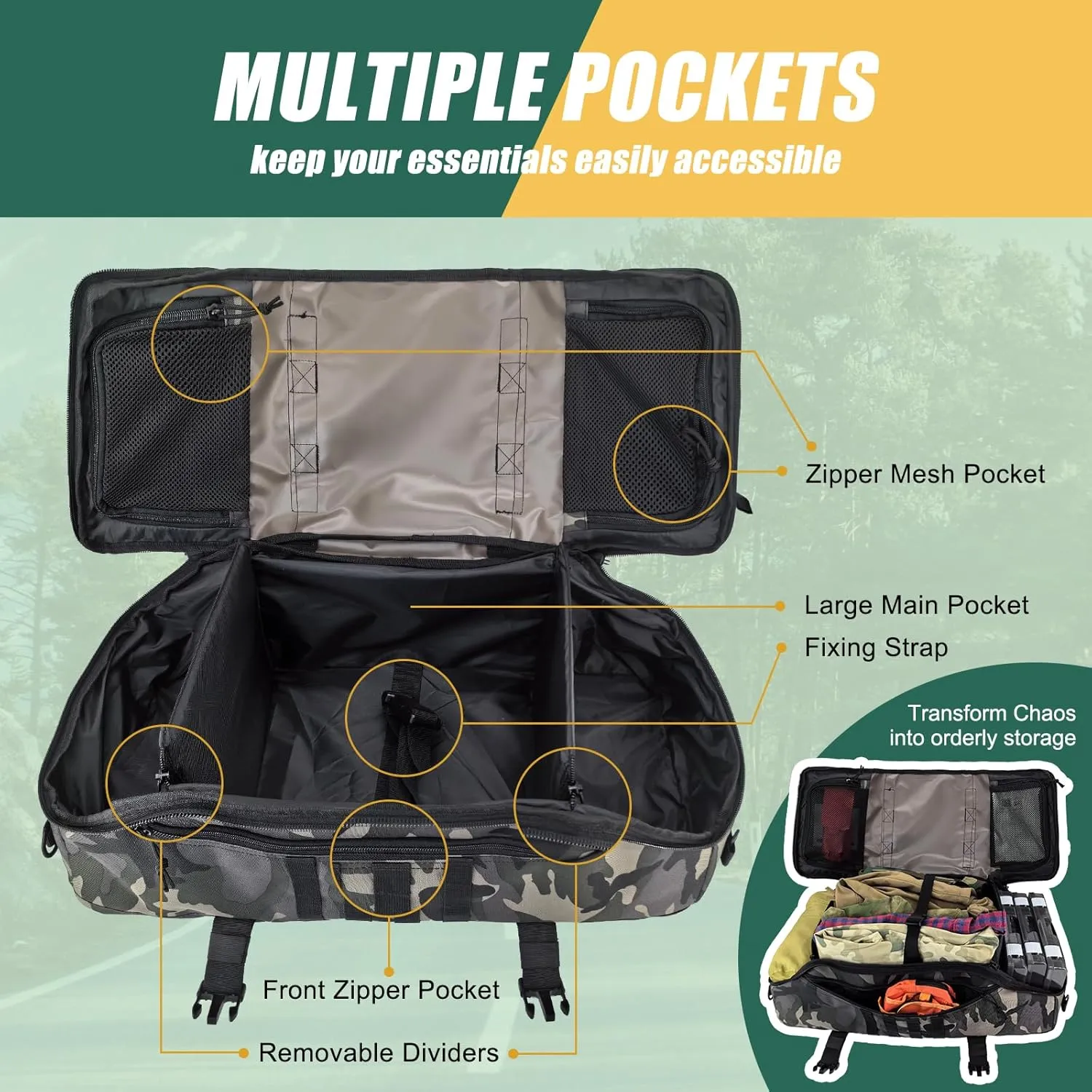 55L Large Travel Gym Duffle Bag Military Tactical Backpack, Army Pack 3 Day Bug Out Bag Rucksack for Outdoor Sport Hiking Camping with Molle System, Black Camo