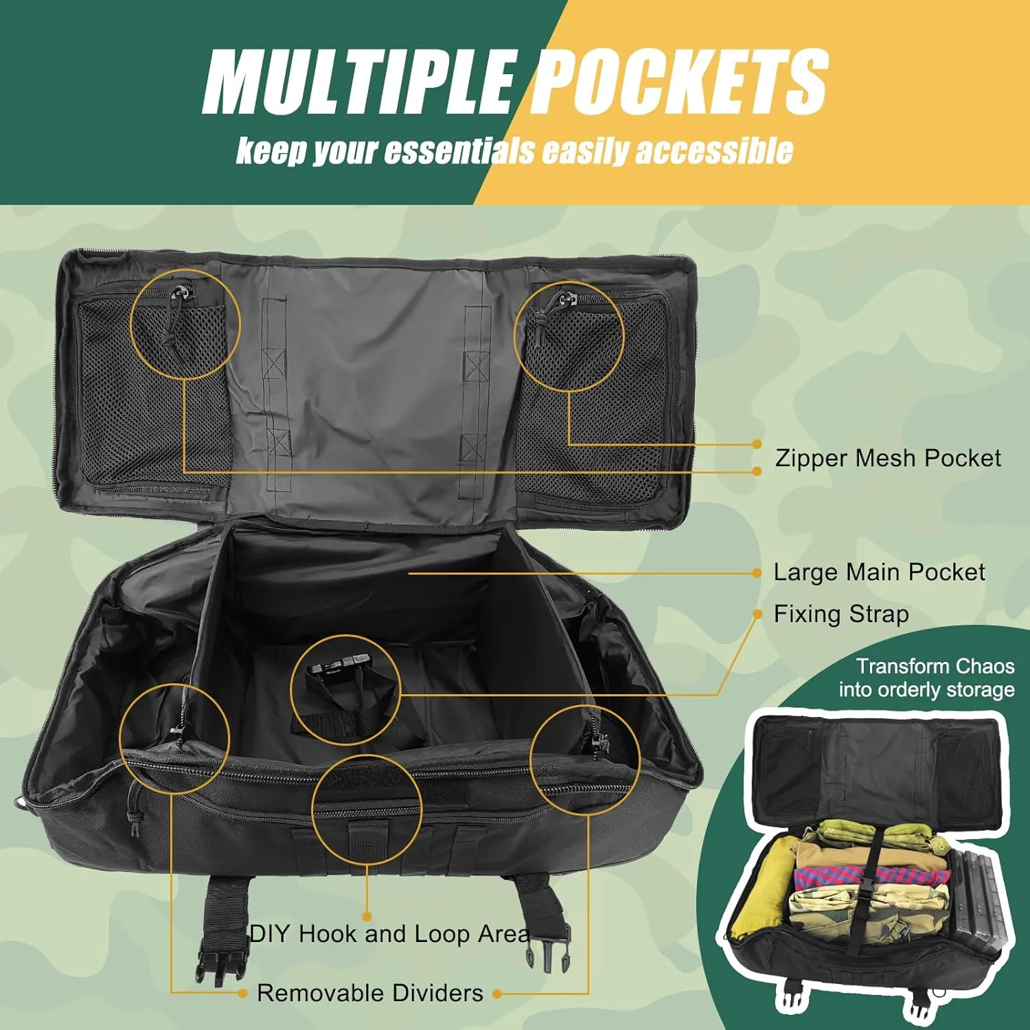 55L Large Travel Gym Duffle Bag Military Tactical Backpack, Army Pack 3 Day Bug Out Bag Rucksack for Outdoor Sport Hiking Camping with Molle System, Black