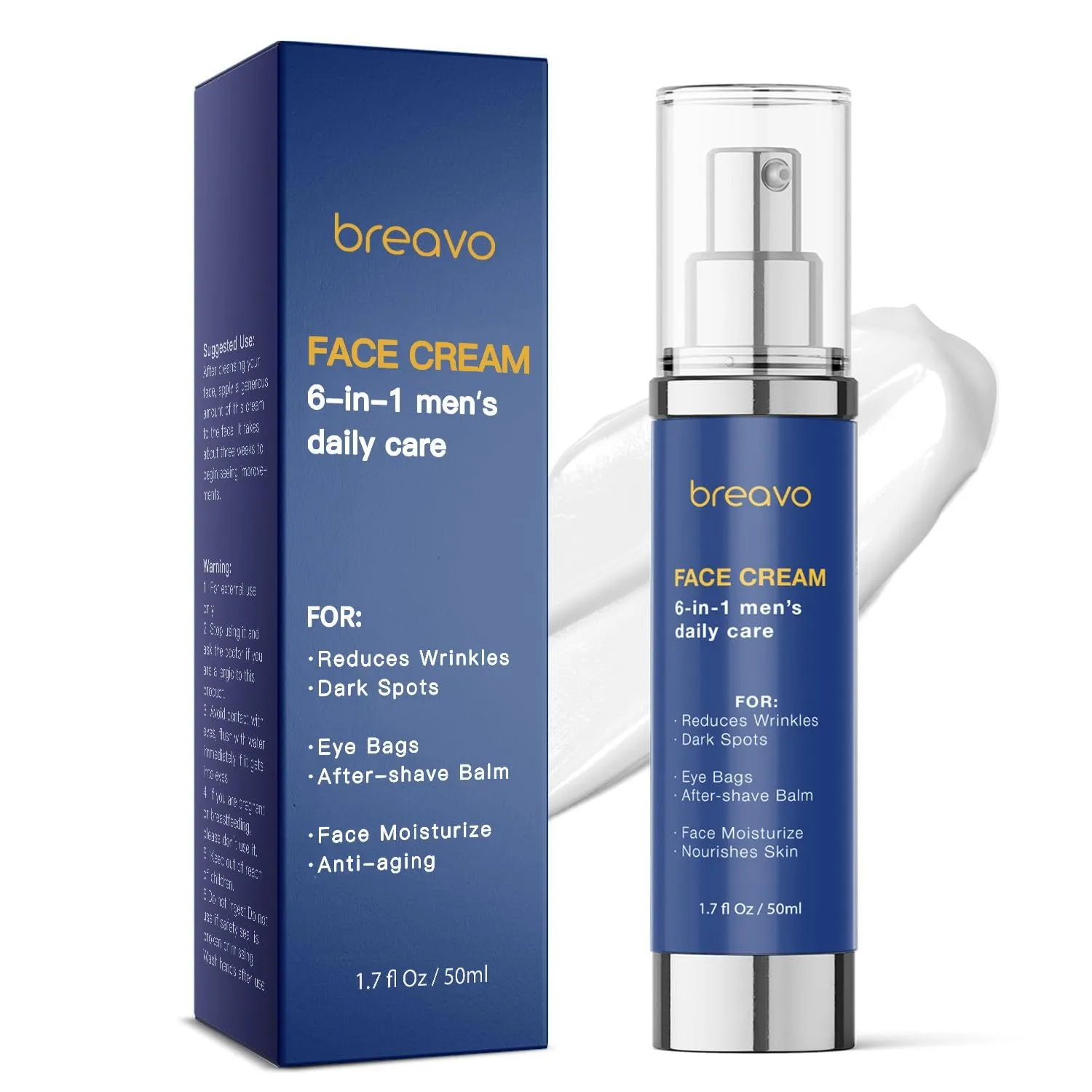 6 in 1 Face Cream for Men: 6 in 1 Mens Face Moisturizer, Mens Face Cream Anti Aging - Eye Bags Treatment & Wrinkle Cream for Men 1.7 oz