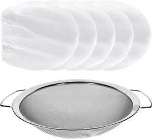 6pc 60 Mesh Paint Strainer Set for 5 Gallon Buckets, Premium Stainless Steel, 5 Elastic-Top Fine Mesh Bags for Airless Paint Sprayers, Homebrewing, Honey, Automotive Fluids, Kitchen, etc