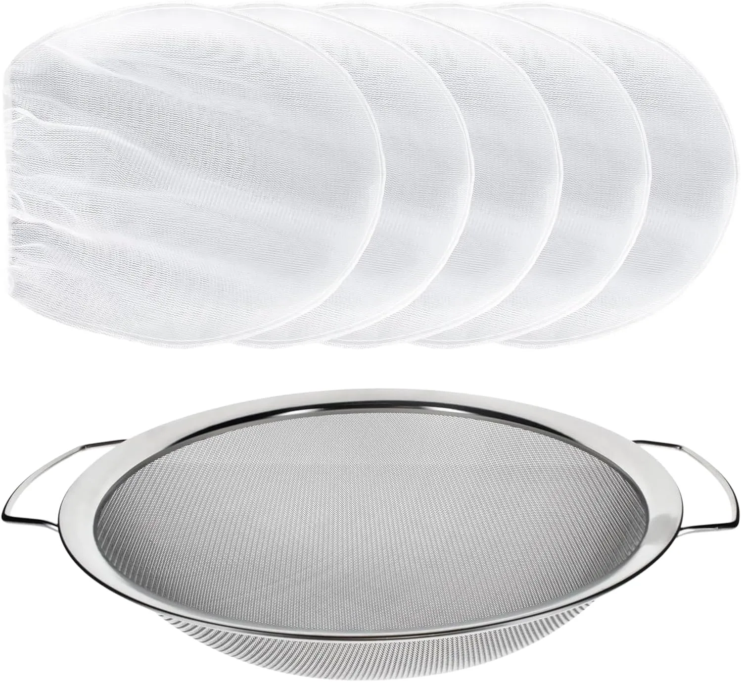 6pc 60 Mesh Paint Strainer Set for 5 Gallon Buckets, Premium Stainless Steel, 5 Elastic-Top Fine Mesh Bags for Airless Paint Sprayers, Homebrewing, Honey, Automotive Fluids, Kitchen, etc