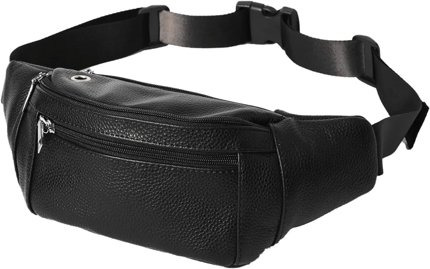 7-Mi Fanny Pack for Men Women Large Genuine Leather Crossbody Waist Bag Waterproof with Adjustable Strap for Running Hiking Walking Traveling Black