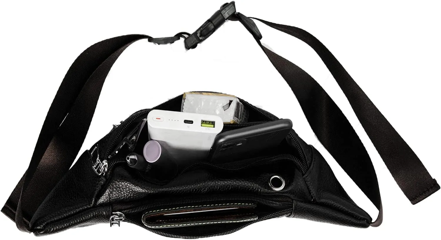 7-Mi Fanny Pack for Men Women Large Genuine Leather Crossbody Waist Bag Waterproof with Adjustable Strap for Running Hiking Walking Traveling Black