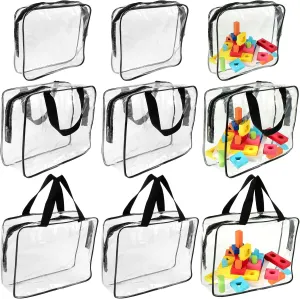 9 Packs Large/Medium Toy Storage Bags, Reusable Clear PVC Board Game Storage, Travel Waterproof Organizer Bags with Nylon Zipper for Building Blocks, Puzzle, Kids Books