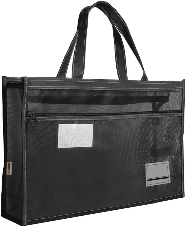 A3 Mesh Art Portfolio Bag with Handle and Zipper Holder for Artwork Portable Large Capacity Clear Art Storage Tote Bag Organizer Transparent Bag for Large Posters Painting Teaching Material Art Work