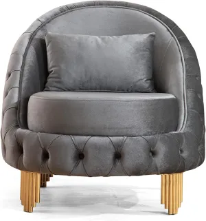 Accent Chair with Fabric Button-Tufted Velvet Upholstery, Luxury Design, Flared Arms, Modern Style, Grey