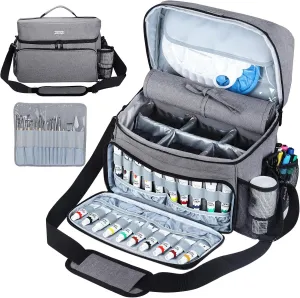 Acrylic Paint and Brush Set Organizer Bag - Carrying Case Compatible with Apple Barrel, Shuttle Art, Caliart Art Supplies - Includes Detachable Paint Brush Holder - for Travel/Outdoor Sketching (Gray)