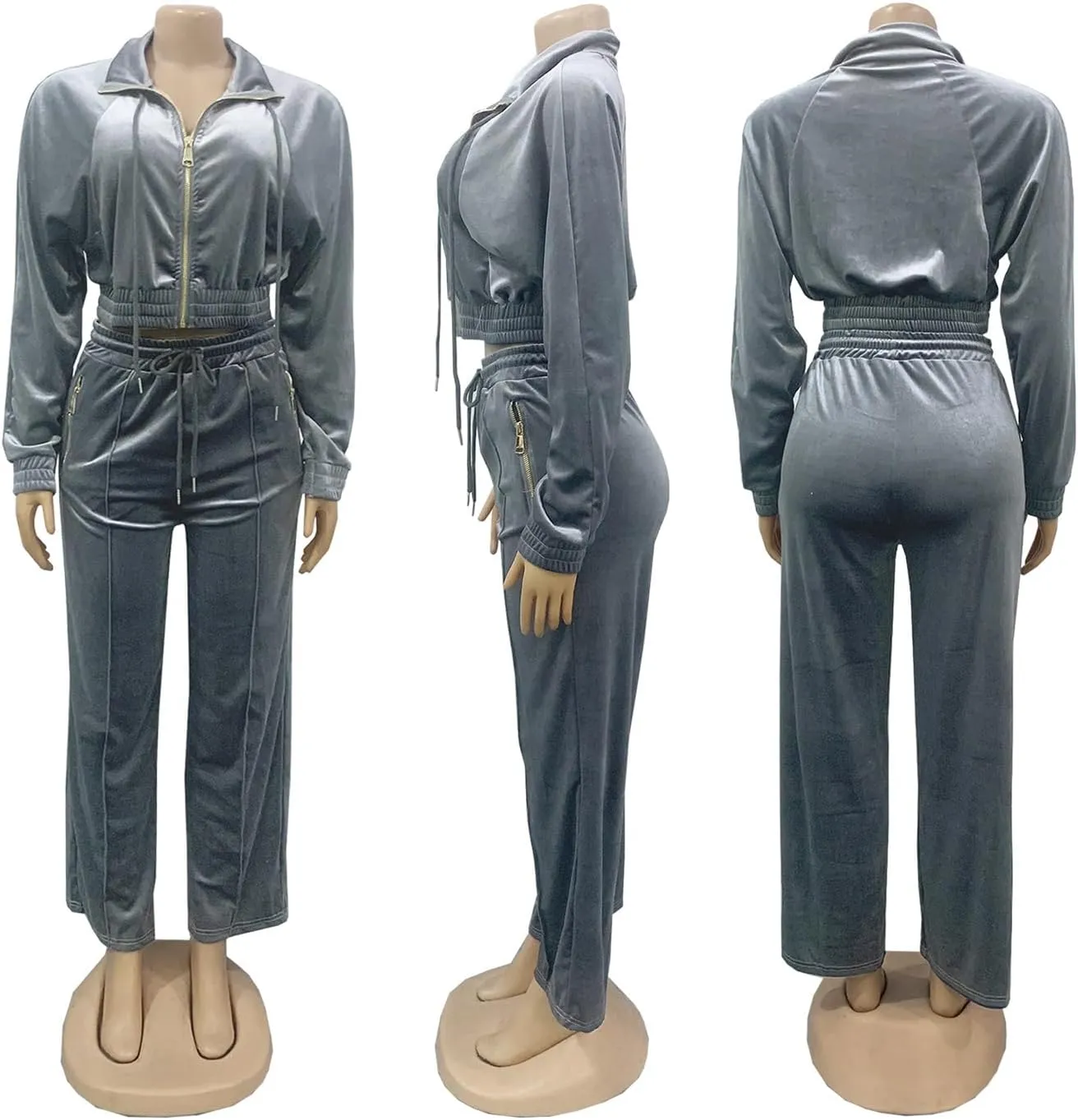 Adogirl Women 2 Piece Outfits Velour Sweatsuit Jogging Suit Full Zipper Sweatshirt   Wide Leg Sweatpants Tracksuit Lounge Set