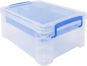 Advantus Super Stacker Divided Storage Box, 6 Sections, 10.38" X 14.25" X 6.5", Clear/blue