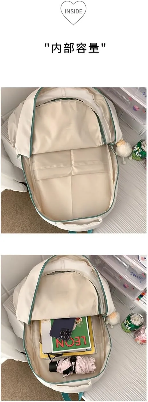 Aesthetic Backpack for Teens and Adults. Cute Cat Face Daypack Large Big Capacity Backpack with Accessories. (White)
