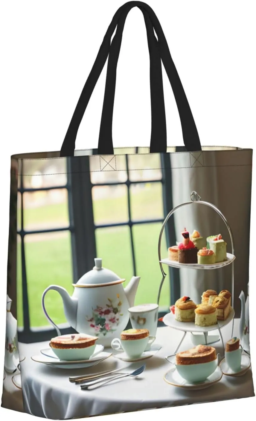 Afternoon Tea Tote Bag For Women, Large Shoulder Bag Top Handle Handbag For Travel, Work