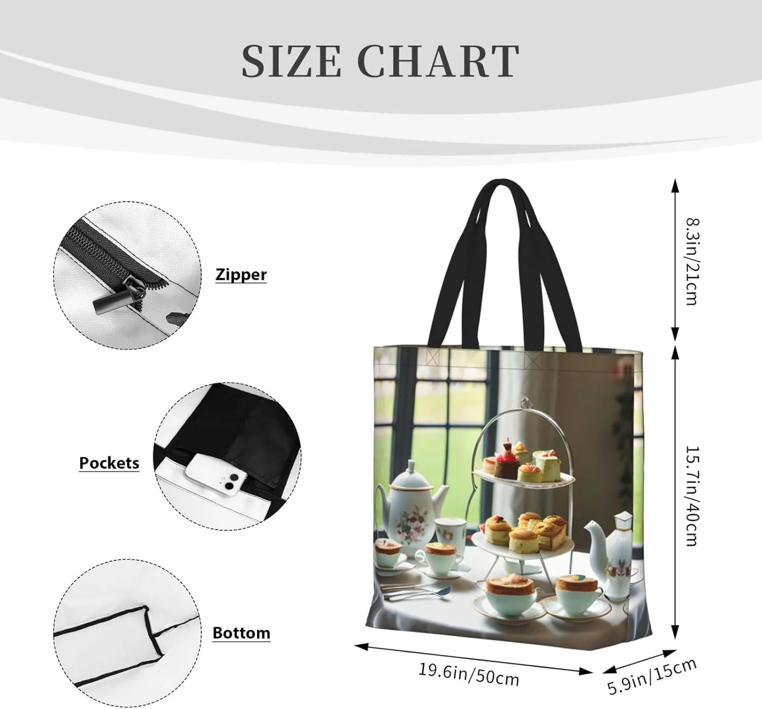 Afternoon Tea Tote Bag For Women, Large Shoulder Bag Top Handle Handbag For Travel, Work