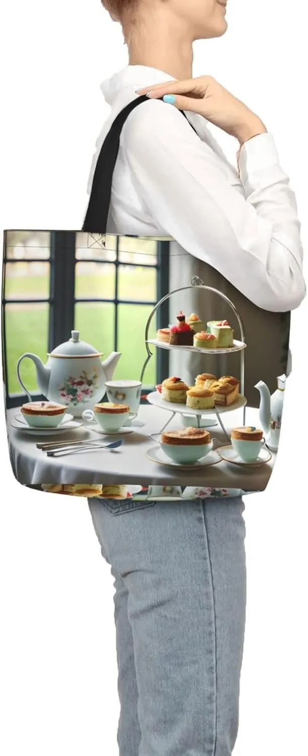 Afternoon Tea Tote Bag For Women, Large Shoulder Bag Top Handle Handbag For Travel, Work