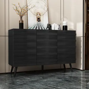 AIEGLE 47.2“W Buffet Cabinet Sideboard with 2 Adjustable Shelves, Modern Credenza Cupboard with 3 Stylish Doors, Wood Storage Cabinet, Black