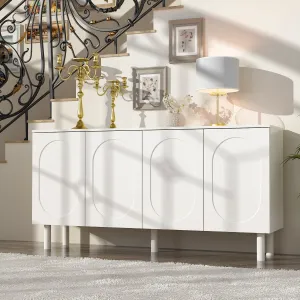 AIEGLE 63.2" W Buffet Cabinet Sideboard with 2 Adjustable Shelves, Wood Storage Cabinet with 4 Doors, Modern Credenza Cupboard, Traditional White