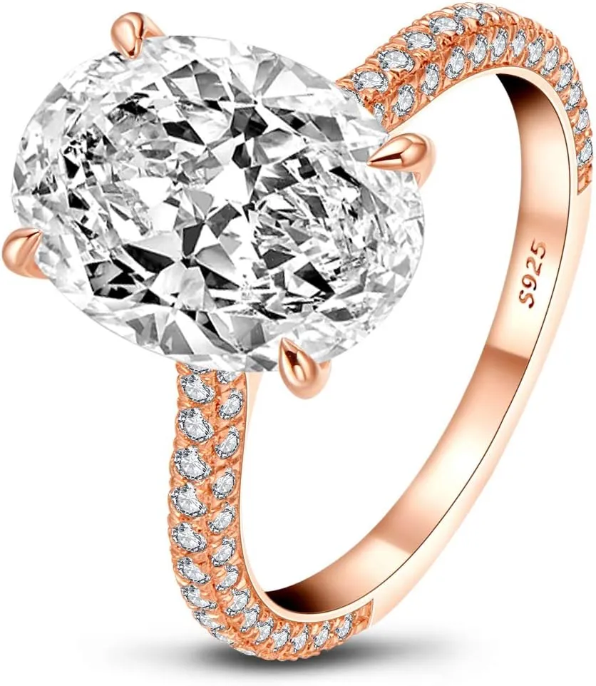 AINUOSHI 925 Sterling Silver Women Wedding Rings 5 Carat Oval Cut Cubic Zirconia Engagement Ring