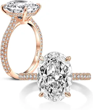 AINUOSHI 925 Sterling Silver Women Wedding Rings 5 Carat Oval Cut Cubic Zirconia Engagement Ring