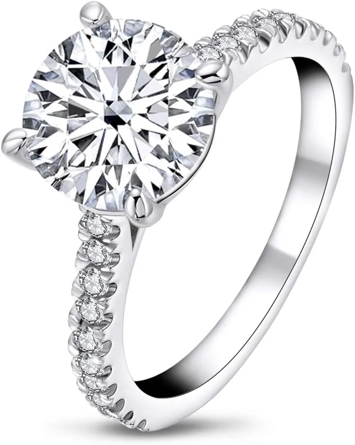 AINUOSHI Engagement Ring for Women, 2-3.5 Carats Round/Emerald/Oval/Square Cushion Cut Cubic Zirconia, 925 Sterling Silver, High Setting Women Wedding Rings, Jewelry Box Packed