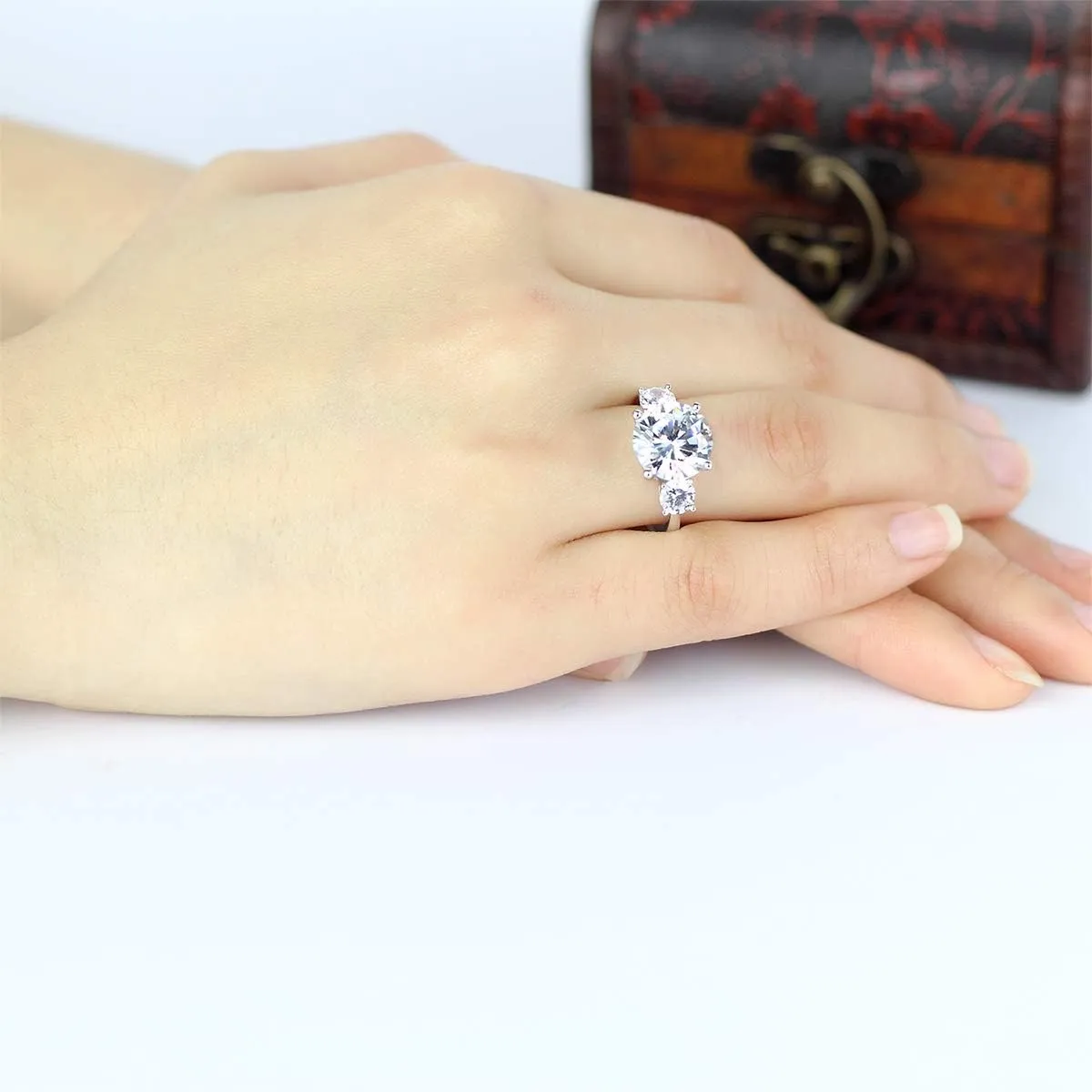 AINUOSHI Eternity Ring, 4.5-6 Carats Cushion/Heart/Oval/Pear/Round/Marquise Cut, 925 Sterling Silver, Sona Diamond Cubic Zirconia CZ 3-Stone, Engagement Wedding Ring, Jewelry Box Packed