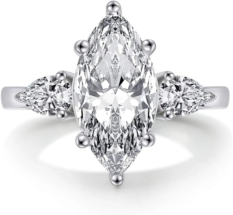 AINUOSHI Eternity Ring, 4.5-6 Carats Cushion/Heart/Oval/Pear/Round/Marquise Cut, 925 Sterling Silver, Sona Diamond Cubic Zirconia CZ 3-Stone, Engagement Wedding Ring, Jewelry Box Packed