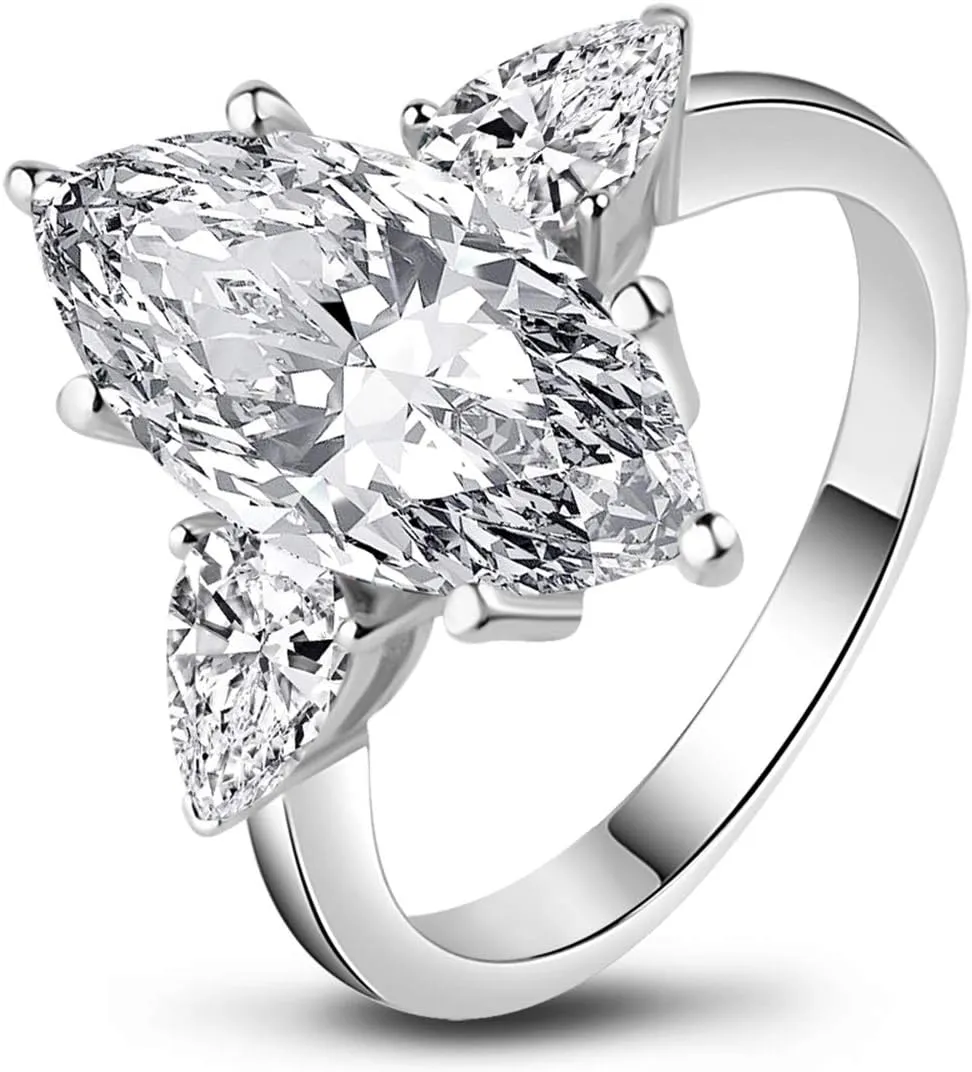 AINUOSHI Eternity Ring, 4.5-6 Carats Cushion/Heart/Oval/Pear/Round/Marquise Cut, 925 Sterling Silver, Sona Diamond Cubic Zirconia CZ 3-Stone, Engagement Wedding Ring, Jewelry Box Packed