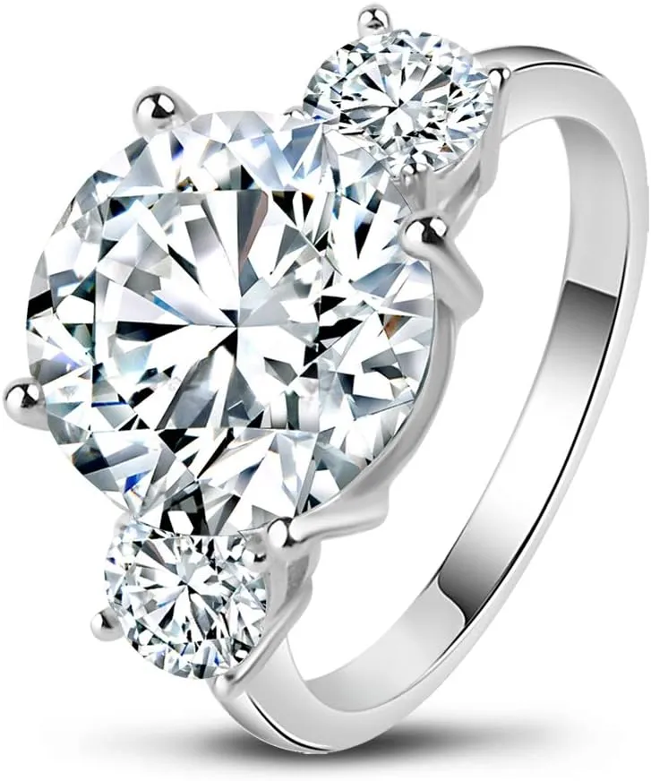 AINUOSHI Eternity Ring, 4.5-6 Carats Cushion/Heart/Oval/Pear/Round/Marquise Cut, 925 Sterling Silver, Sona Diamond Cubic Zirconia CZ 3-Stone, Engagement Wedding Ring, Jewelry Box Packed