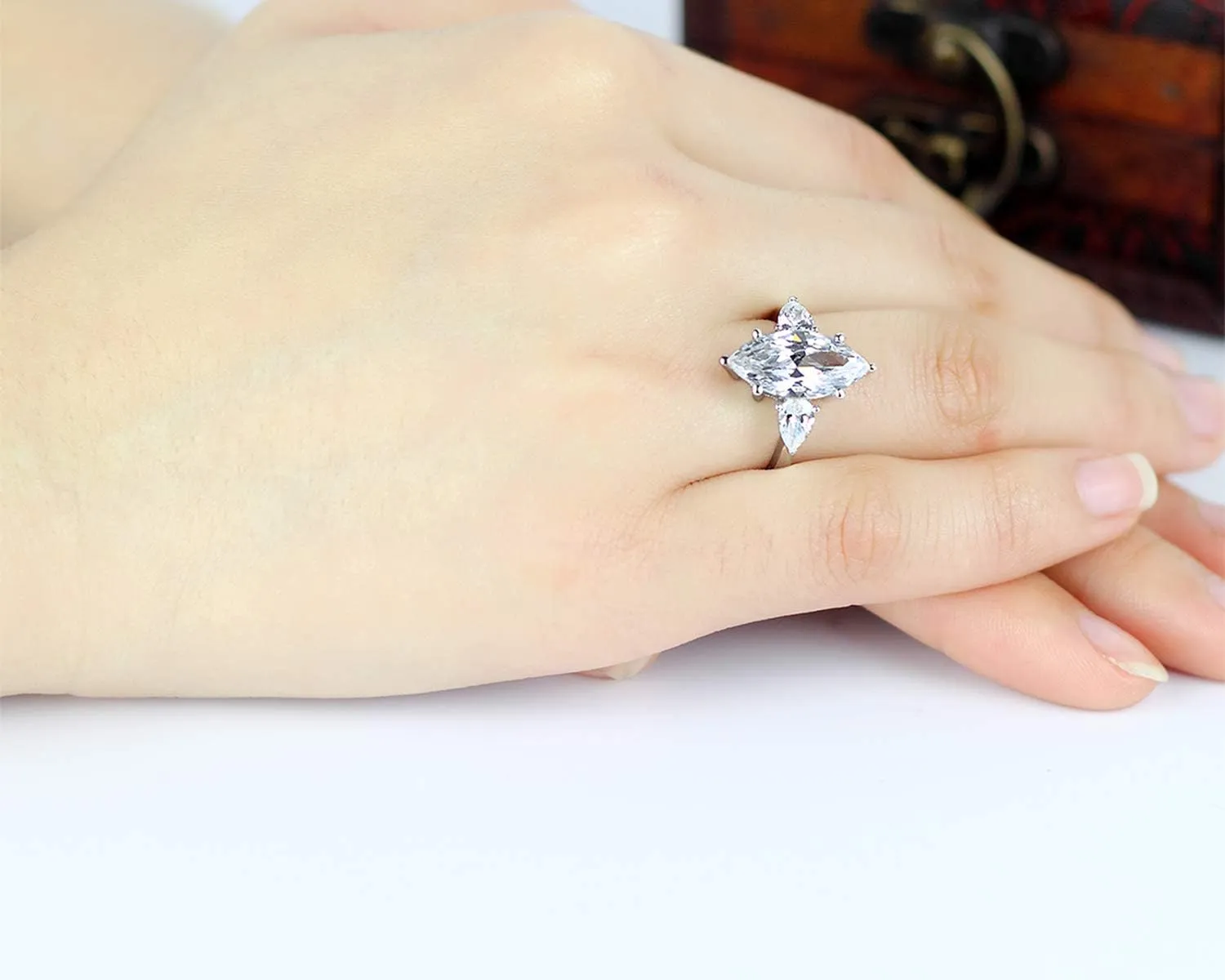 AINUOSHI Eternity Ring, 4.5-6 Carats Cushion/Heart/Oval/Pear/Round/Marquise Cut, 925 Sterling Silver, Sona Diamond Cubic Zirconia CZ 3-Stone, Engagement Wedding Ring, Jewelry Box Packed