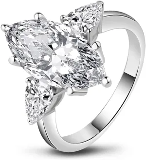 AINUOSHI Eternity Ring, 4.5-6 Carats Cushion/Heart/Oval/Pear/Round/Marquise Cut, 925 Sterling Silver, Sona Diamond Cubic Zirconia CZ 3-Stone, Engagement Wedding Ring, Jewelry Box Packed
