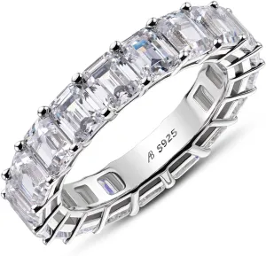 AINUOSHI Eternity Ring, 925 Sterling Silver Ring for Women, Emerald/Oval/Radiant/Round/Cushion Cut Cubic Zirconia CZ Fine Ring, Eternity Engagement Wedding Band Ring, Jewelry Box Packed