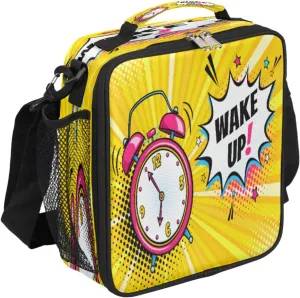Alarm Clock Lunch Box Bag, Wake Up Letter Lunchbox Insulated Lunch Bag Tote Bag Thermal Cooler with Removable Adjustable Shoulder Strap for Women Men Office Picnic