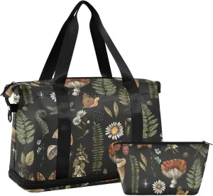 ALAZA Mushroom Vintage Travel Duffel Bag for Women Men Sports Gym Bag with Shoe Compartment Tote Weekender Overnight Bags with Wet Pocket for Travel,Gym,Yoga,Swimming