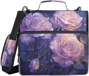 ALAZA Rose Leaf Blossom Zipper Binder Bag 3 Ring Binder Large Capacity 1.5 Inch Multi-Pockets Organizer with Shoulder Strap and Handle for School Office Supplies