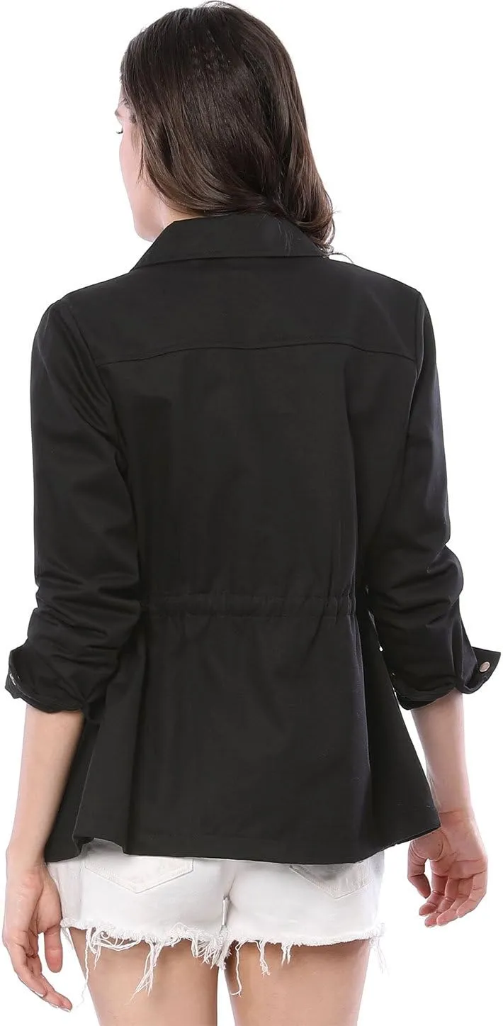 Allegra K Women's Utility Jackets Drawstring Waist 2025 Spring Flap Pockets Lightweight Jacket