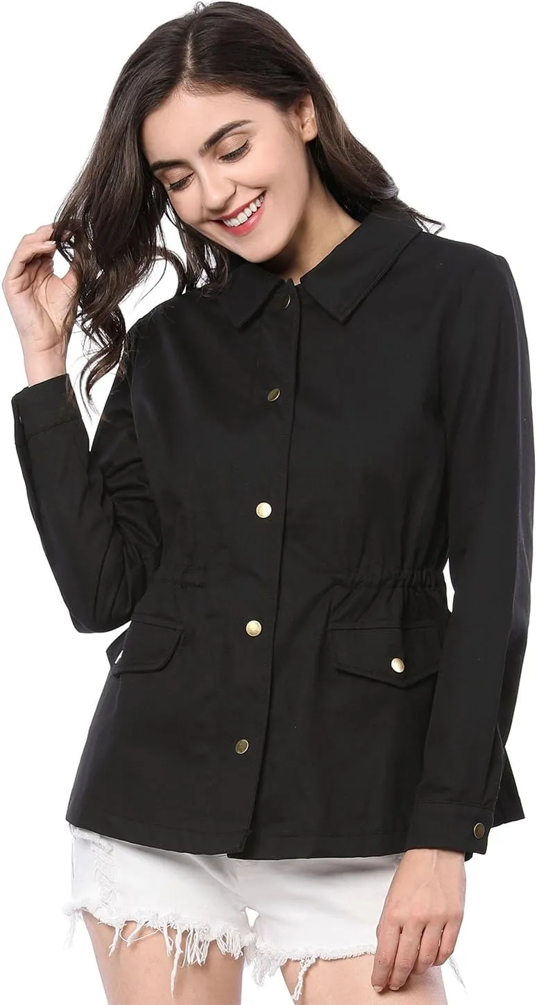 Allegra K Women's Utility Jackets Drawstring Waist 2025 Spring Flap Pockets Lightweight Jacket