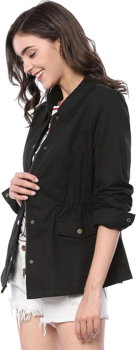 Allegra K Women's Utility Jackets Drawstring Waist 2025 Spring Flap Pockets Lightweight Jacket