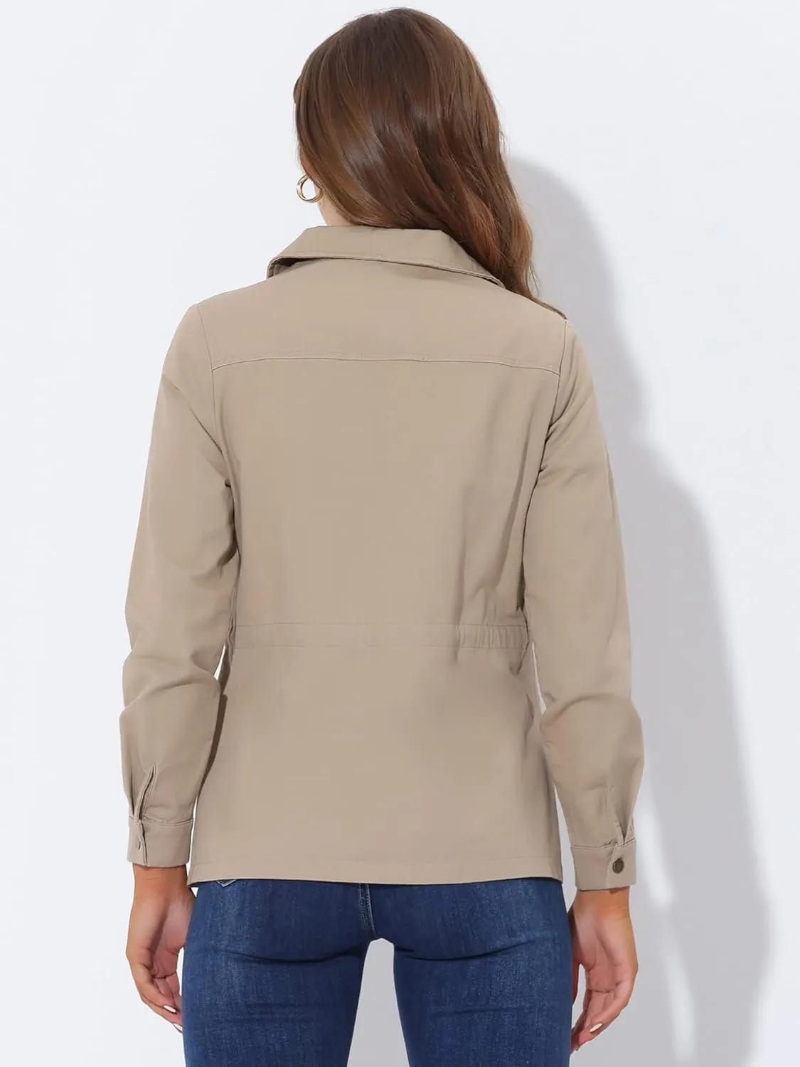Allegra K Women's Utility Jackets Drawstring Waist 2025 Spring Flap Pockets Lightweight Jacket