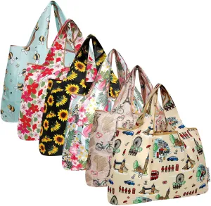 allydrew Large Foldable Tote Nylon Reusable Grocery Bags, 6 Pack