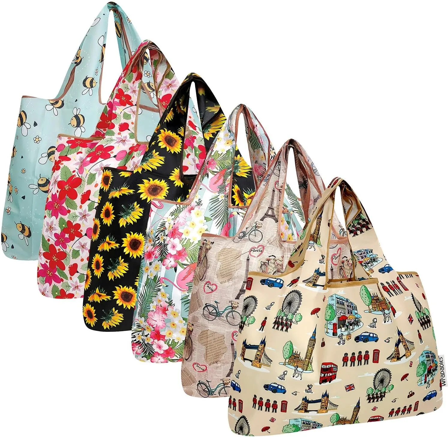 allydrew Large Foldable Tote Nylon Reusable Grocery Bags, 6 Pack