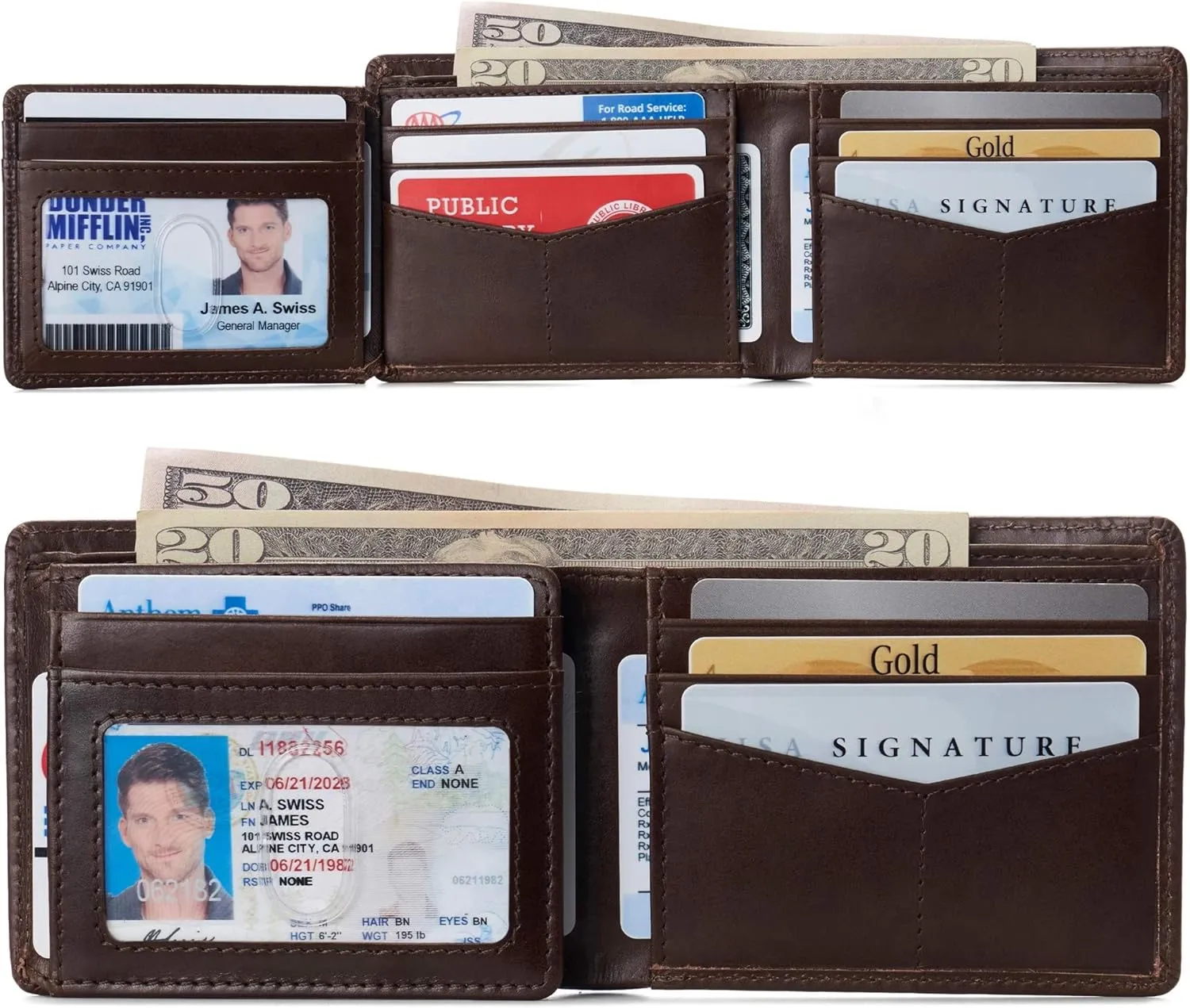 Alpine Swiss Mens Wallet for Men | RFID Protected Leather Mens Wallet | Spencer Bifold with Divided Bill Section | Gift Box | 2 ID Windows | 14 Card & Storage Pockets for Organization