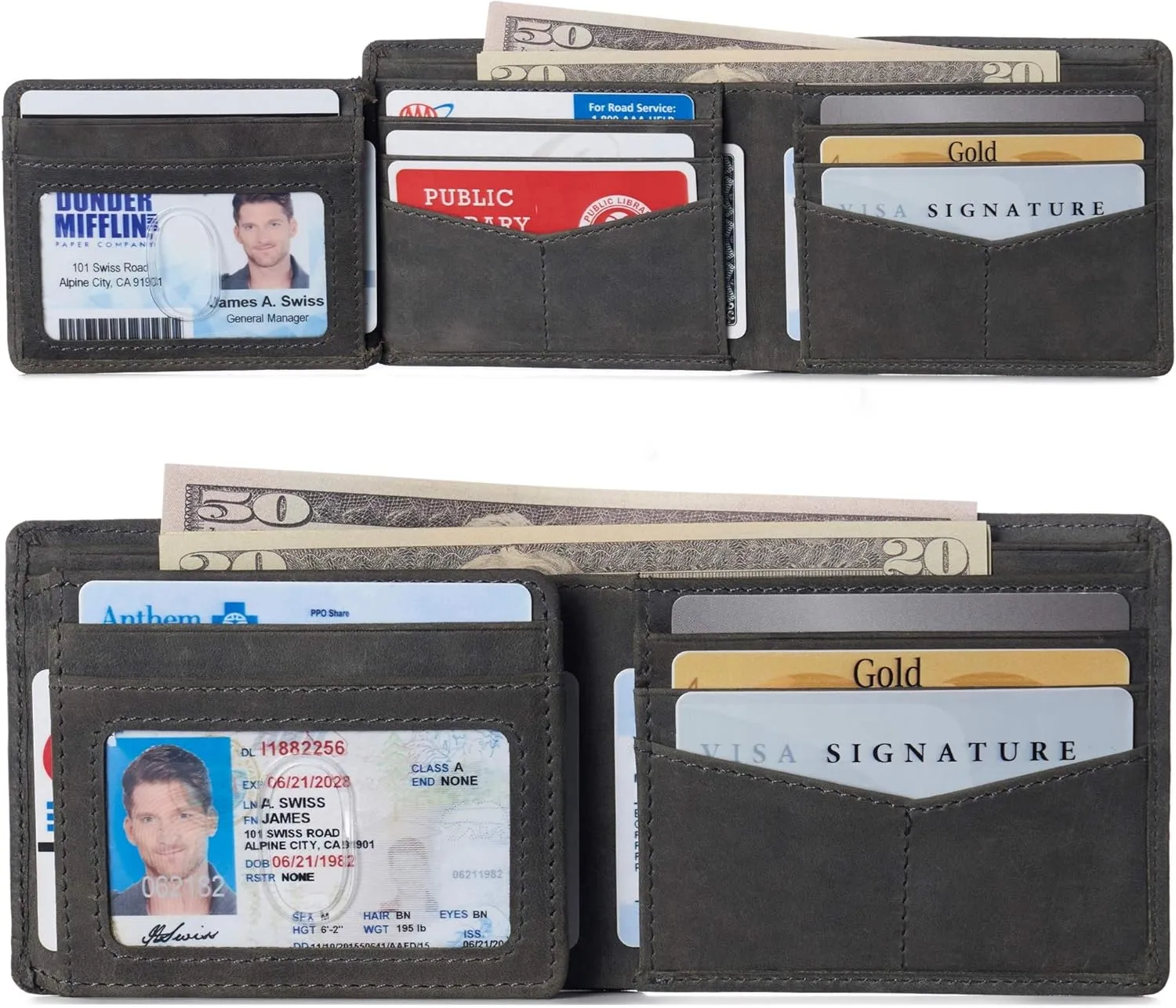 Alpine Swiss Mens Wallet for Men | RFID Protected Leather Mens Wallet | Spencer Bifold with Divided Bill Section | Gift Box | 2 ID Windows | 14 Card & Storage Pockets for Organization