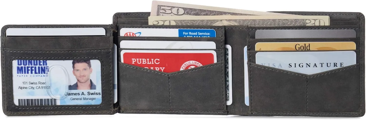 Alpine Swiss Mens Wallet for Men | RFID Protected Leather Mens Wallet | Spencer Bifold with Divided Bill Section | Gift Box | 2 ID Windows | 14 Card & Storage Pockets for Organization